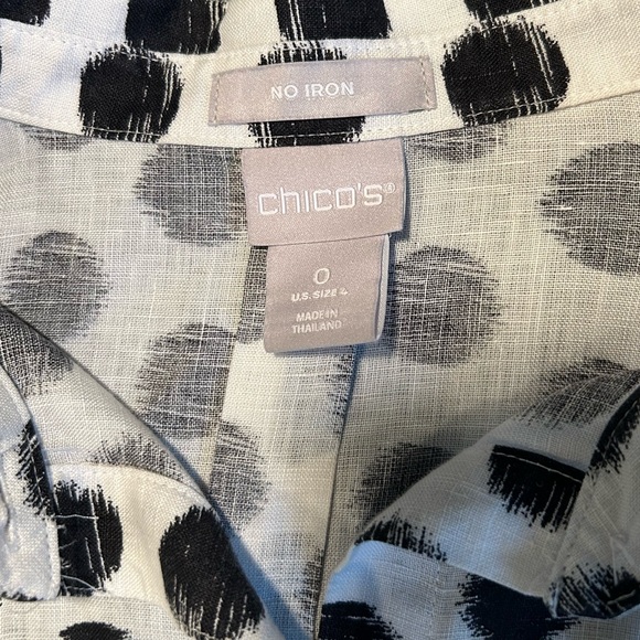 Chico's Black and White Polka Dot Button Down Shirt Linen - Picture 2 of 7